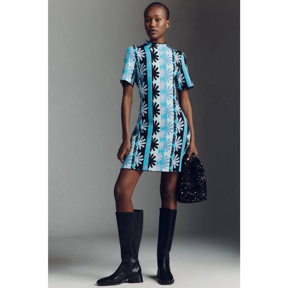 The Nina Short-Sleeve Mock-Neck Mod Sweater Mini Dress Anthropologie NWT XL - Picture 3 of 14